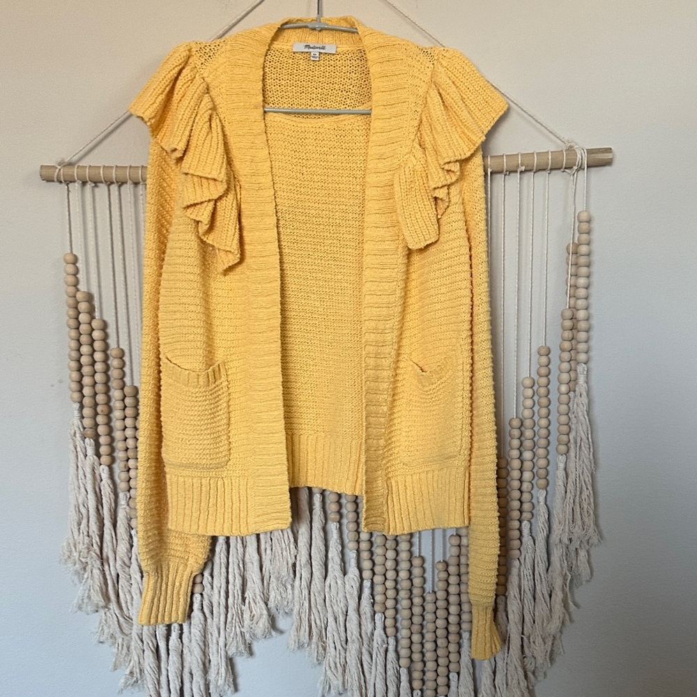 Madewell Yellow Ruffled Cardigan Sweater XS